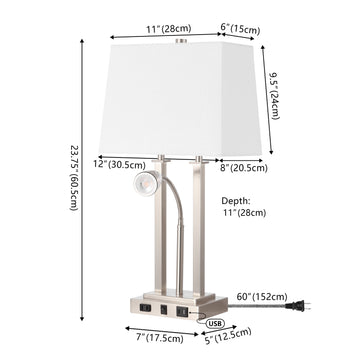 Blaire 23.75" 2-Light Modern Farmhouse Metal LED Table Lamp with USB Charging port - JONATHAN Y